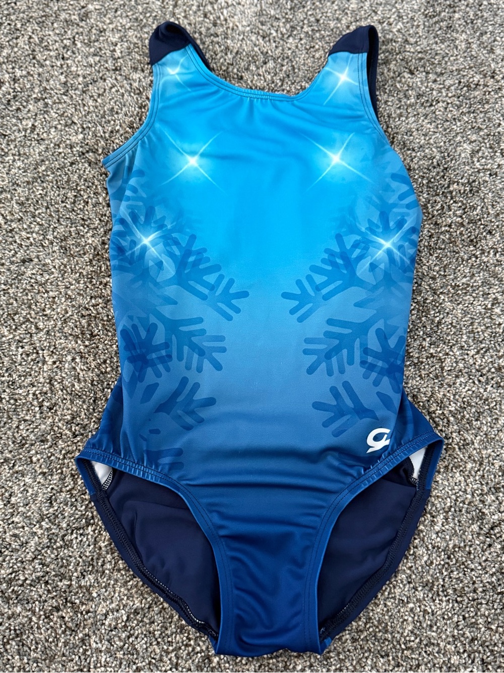 GK Elite Blue Snowflake Sublimated Gymnastics Leotard - Child Large (CL)
